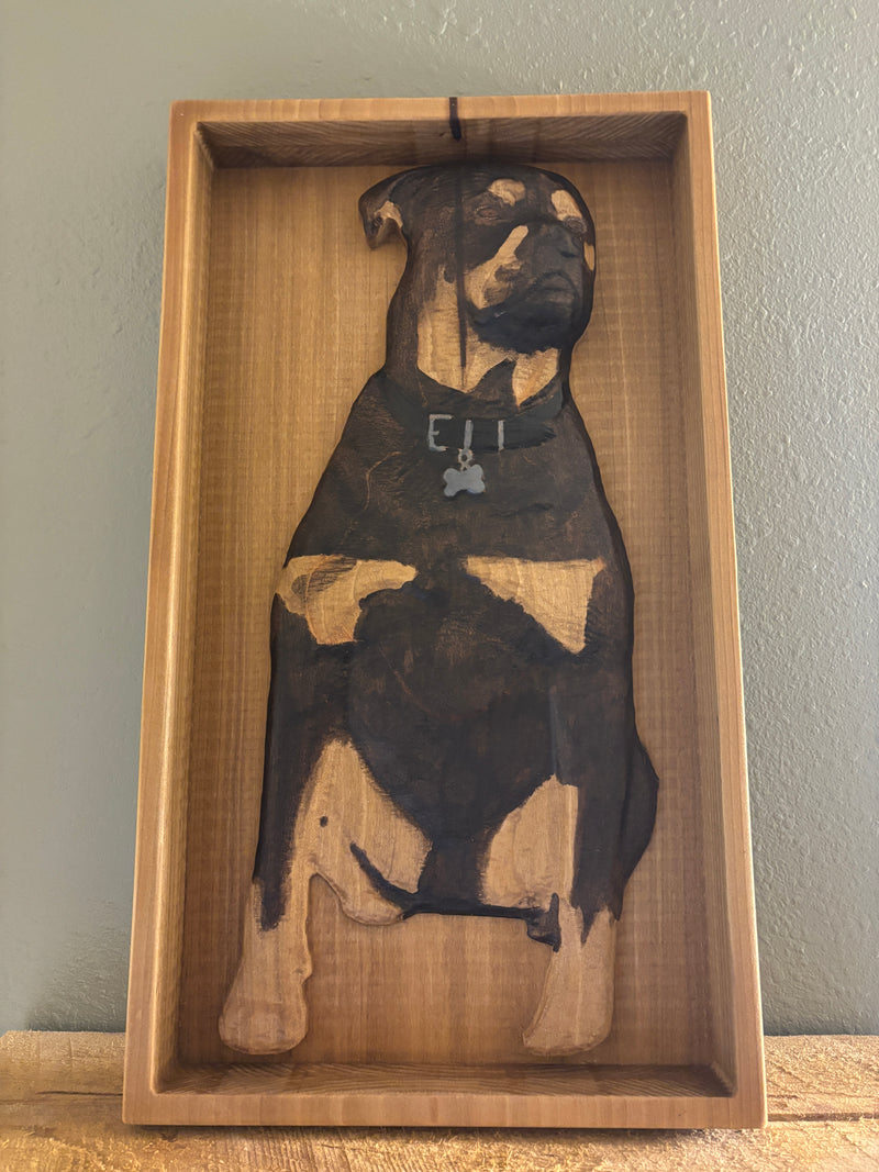 Custom Carved Wood Dog Portrait — American Rottweiler | Personalized Solid Wood Pet Memorial