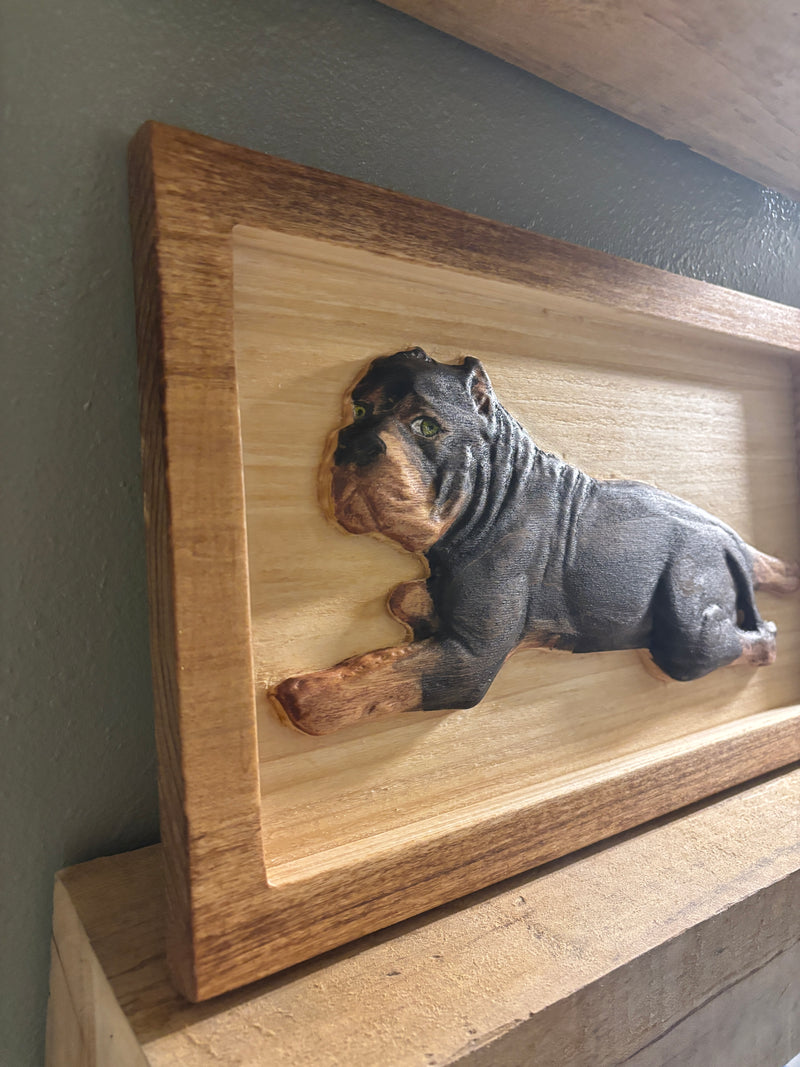 Custom Carved American Bully Wood Portrait — Made From Your Photo | Personalized Dog Gift
