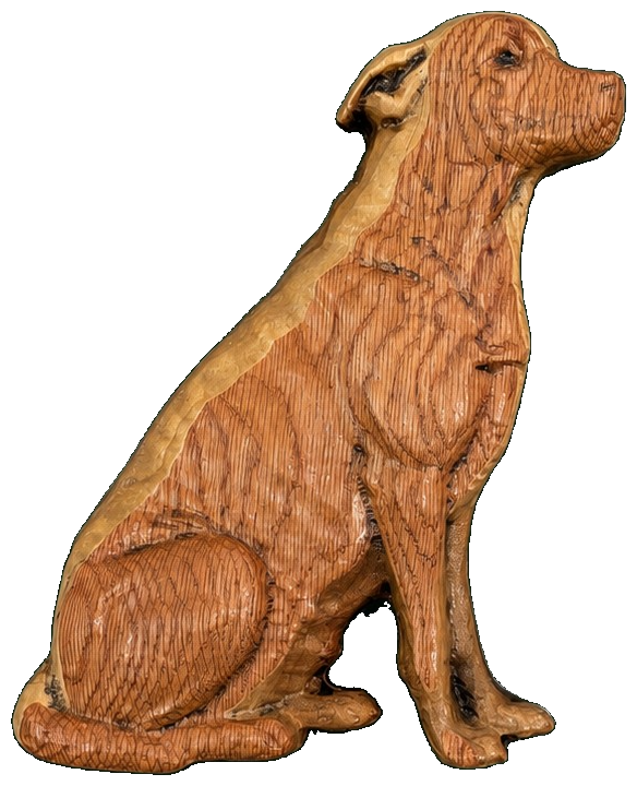 Custom carved wood dog portrait by Grain and Memory Studio